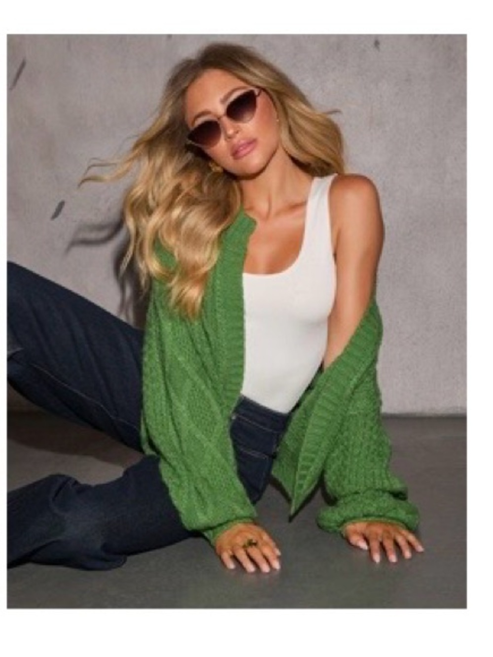 Vici Green Cable Knit Cardigan